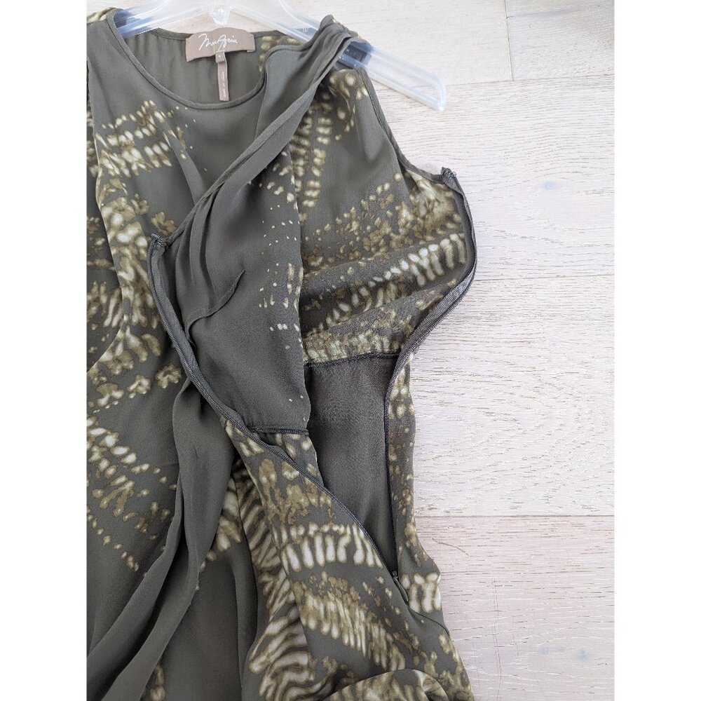 MAX AZRIA Silk Asymmetric Wrap Effect Olive Dress With Abstract Pattern; Size 4 - Picture 11 of 11